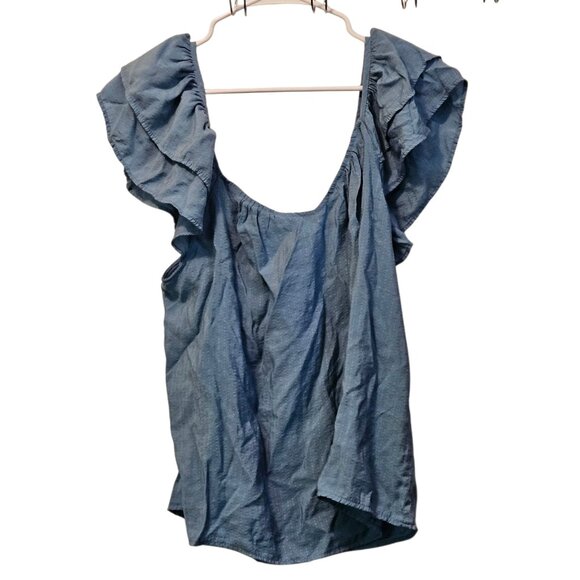 Perch By Blu Pepper Ruffled Sleeved Woman s Blue Blouse Size 1XL - Picture 1 of 4